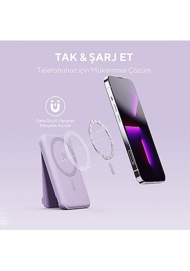 Voltme Magpak 5000mah Magsafe Kablosuz 22.5w Taşınabilir Şarj Cihazı Lila