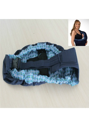 Yenidoğan Bebek Çapraz Vücut Koşum Askısı Mavi Ekose Mavi