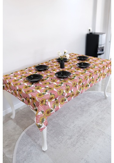 Sufre Sıvı Geçirmez Masa Örtüsü Sofra Bezi Sofra Örtüsü Piknik Örtüsü Ayçiçeği Kırmızı