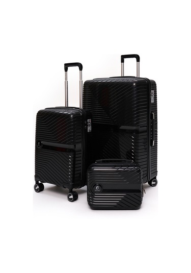 Elatae Exclusive Pro Polipropilen Kırılmaz 3'lü Valiz Seti Büyük - Kabin Boy Ve Makyaj Çantası Siyah 5239