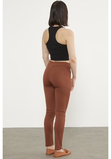 Önden Dikiş Detaylı Tayt - Kiremit 001