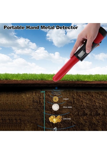 Besthome1 Taşınabilir Hassas Metal Dedektörü - Led Işıklı, Titreşimli Alarmlı, Çanta Hediyeli Kırmızı