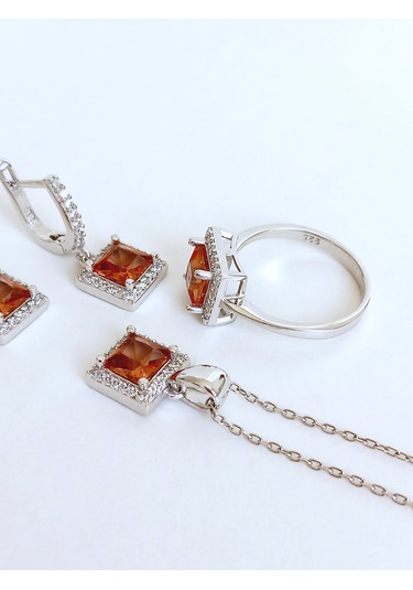 Gümüş Zultanit Sultan Taşlı Tasarım Kolye Küpe Yüzük Kadın Set 14