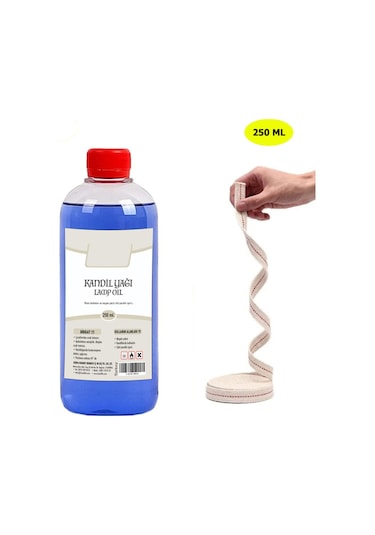 Mavi Kandil Yağı, Kokusuz Iç Mekan 250 Ml Ve 50 Cm Fitil