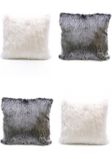 Beyaz Gri Peluş Kırlent Kılıfı Seti 4Kmbs201