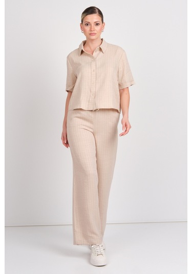 Jdy Kadın Jdypower Belden Bağlamalı Çizgili Bol Paça Pantolon 15347074 Bej Bej