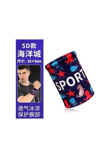 M-1pcs Renkli Baskı Unisex Spor Ter Bandı Bileklik Bilek Koruyucu Koşu Badminton Basketbol Brace Havlu Kumaş Ter Bantları-1pcs Okyanus Çok Renkli