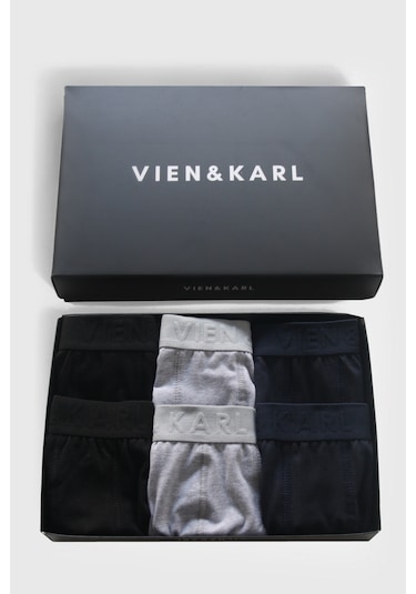 Vien&Karl Erkek Siyah Gri Lacivert 6 Lı Kutu Düz Likralı Boxer Gri