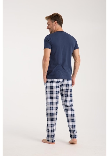 Akbeniz Erkek Lacivert Düğmeli Yaka Kısa Kol Pijama Takımı