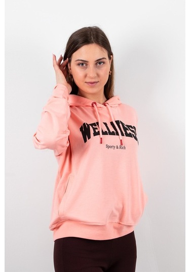 Kadın 2 Iplik Kapüşonlu Sweatshirt Pembe
