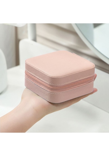 Chavin Pembe Deri Seyahat Yüzük Küpe Kolye Takı Kutusu st1-64pm Pembe