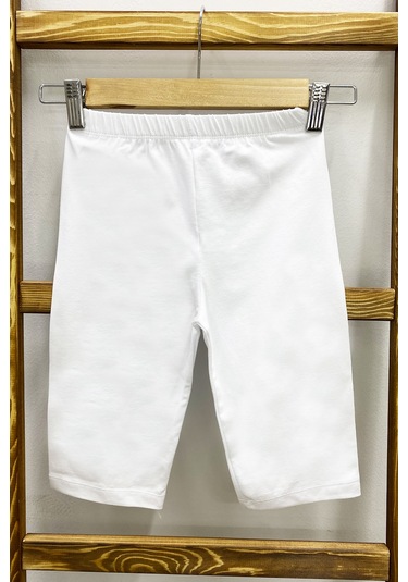 Kız Çocuk Kısa Tayt Düz Renk Beli Lastikli D27 Beyaz