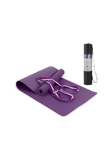 Ranyeek Tpe Materyalli Antipatlama Yoga Matı Seti - Konum Doğrulama Çizgili, 183x61cm, 6mm, Derin Mor - Taşıma Askısı Ve Ağı Çanta Dahil Çok Renkli