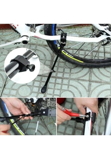 Pazly Lastikli Bisiklet Standı, Uzunluk Ayarlanabilir, Yaylı Tamponlu, Alüminyum Alaşımlı, Bisiklet Arka Standı, Yan Standı, Siyah Siyah