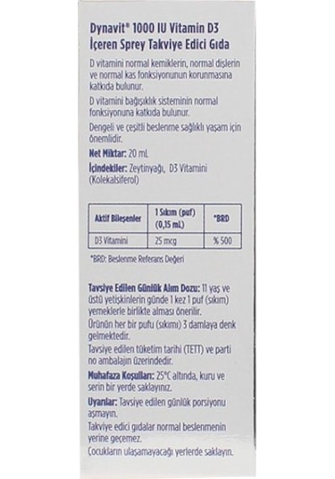 Dynavit Vitamin D3 1000 Iu 20 Ml Sprey