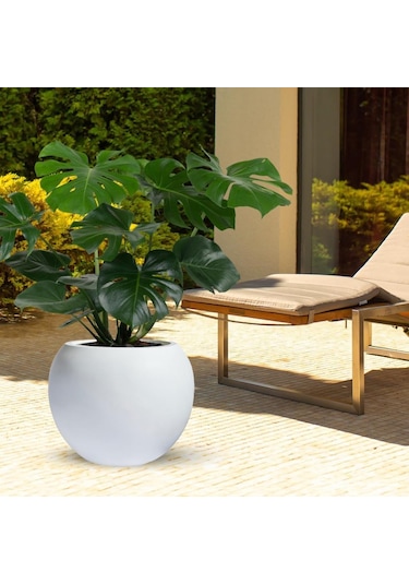 Küre Yuvarlak Top Vazo Dekoratif Saksı Beyaz 25 20cm