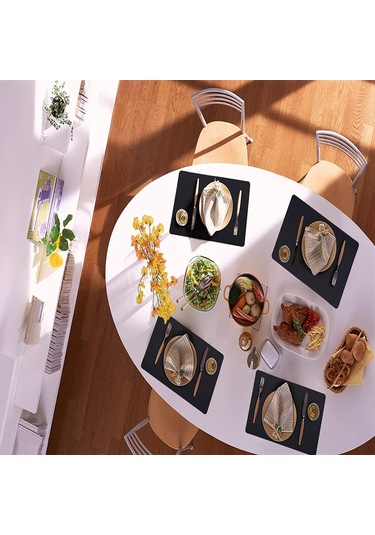 Geeroyoo Vinjiasin - 8 Adet Siyah Sentetik Deri Masa Örtüsü, Isıya Dayanıklı, Su Geçirmez, Kolay Temizlenir, İç Ve Dış Mekan Kullanımı İçin Uygun Siyah