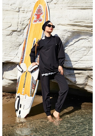 Spor Likra Tam Kapalı Tesettür Mayo Kimber 1202 Siyah Siyah06 Siyah