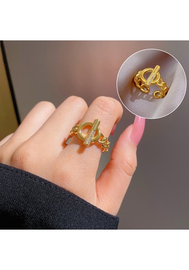 Geometrik Elmas Taşlı Yuvarlak İnci Yüzük No.17 Çok Renkli