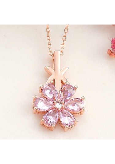 Hk Gümüş Kadın Kolye Rose Pembe Sevgi Çiçeği Gümüş Takı Hediyelik Ürünler-204789 Çok Renkli