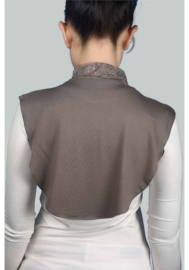 Altobeh Kadın Penye Tesettür Daire Yakalı Dantelli Boyunluk - Koyu Vizon