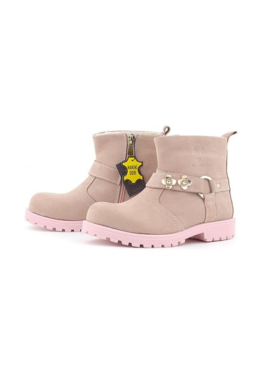 Rakerplus Chiron Hakiki Deri Pembe Fermuarlı Çiçekli Kız Çocuk Bot Pembe