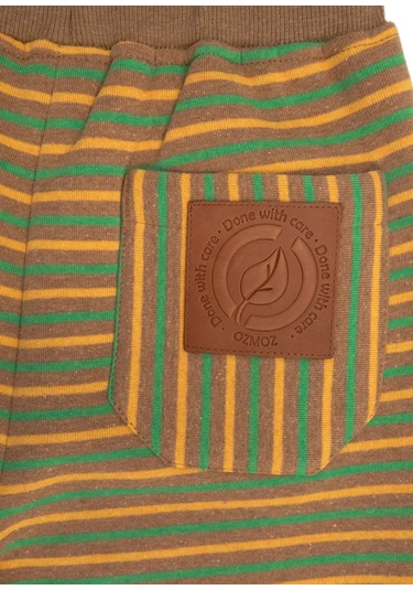 Recycle Pamuk Şardonlu Kışlık Çizgili Kız Çocuk Eşofman Altı Açık Kahverengi