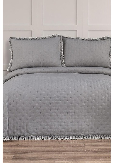 Kapinya Elyaf Dolgulu Çift Kişilik 240x260 Cm Yatak Örtüsü Gri Gri