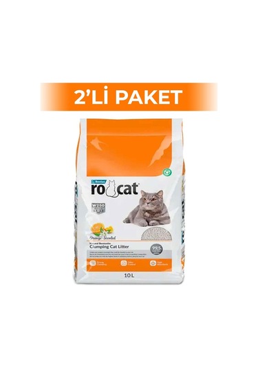 Rocat Portakal Kokulu Bentonit Kedi Kumu 10 Lt 2 Adet