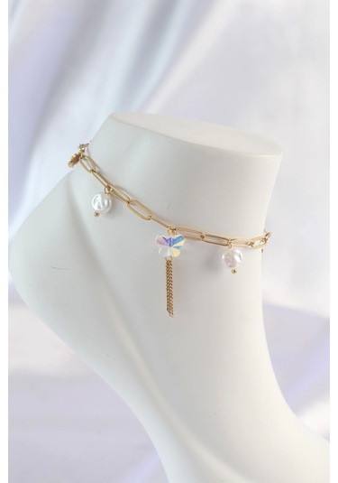 316l Çelik Gold Renk Sallantılı Kelebek Halhal Çok Renkli