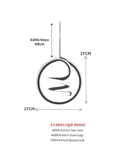 Renkoled Aydınlatma 3 Renk Modern Sarkıt Led Avize Siyah Kasa Siyah - Gün Işığı