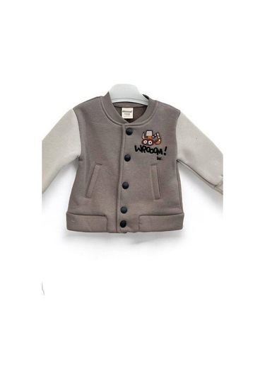 Erkek Bebek 3 İplik Sırt Baskılı Şardonlu Kolej Ceket-15452 Kahverengi