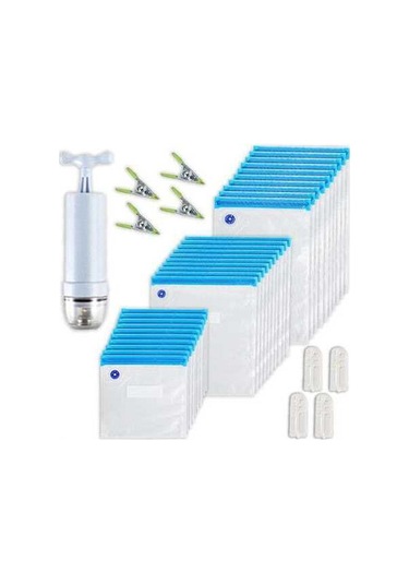 Pazly 35 Parça Vakumlu Saklama Poşeti Seti - 3 Boyutlu, El Pompası Ve Klipsler İle Taze Gıda Muhafaza Çözümü