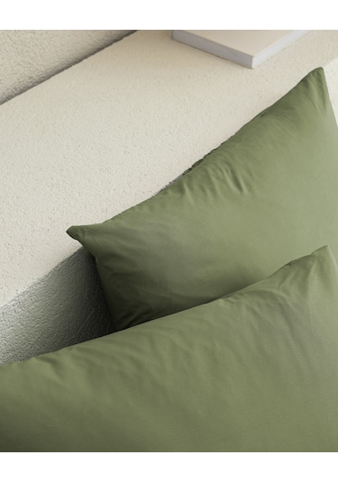 Manon %100 Pamuk Ranforce Düz 2'li Yastık Kılıfı Seti - Haki Çok Renkli