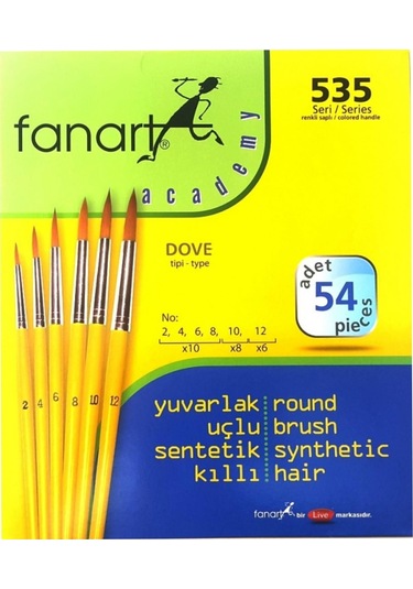 Fanart Academy Seri 535c Sentetik Kıl Yuvarlak Fırça Seti No:2-4-6-8-1012 54 Lü 7535c.s2