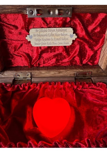 Anneler Günü Hediyesi Ceviz Ağacından Özel Takı Sandığı Işıklı Kalpli Ve Kişiye Özel İsimli