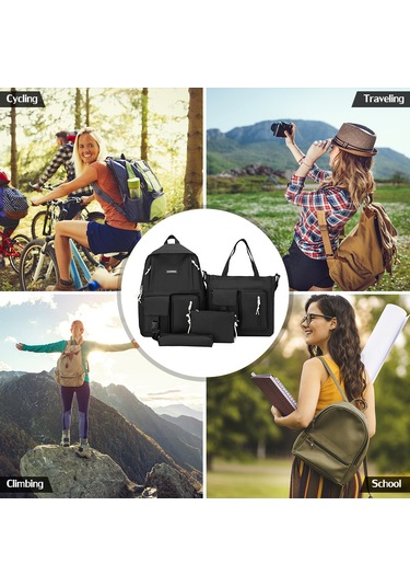 4 Adet Tuval Sırt Çantası Combo Set Crossbody Çanta Mor Mor