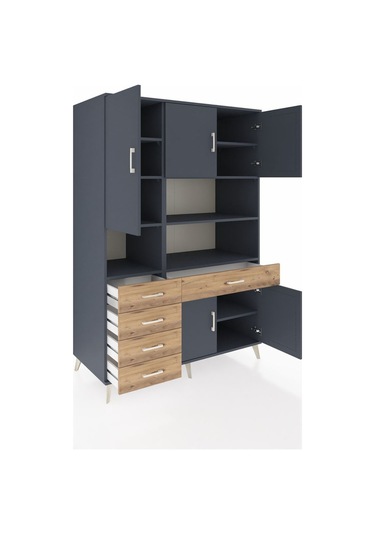 Kronos Dolap 9 Raflı 5 Çekmeceli 5 Kapaklı 132x59x195 Antrasit-antrasit/çam Antrasıt/atlas Çam