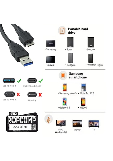 Usb Micro-b Superspeed Data Kablosu Usb 3.0 20cm