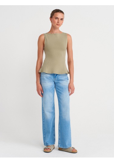 Dilvin 21001 Kayık Yaka Peplum Top-çağla Çağla