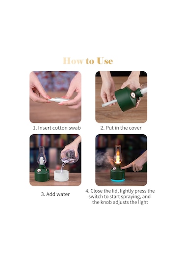 Geeksen Kerosene Lambası Şekilli Nemlendirici, 7 Renkli Gece Lambası, Sürekli Ve Kesikli Sprey Modları, Ev Ofis Dekorasyonu Usb Nemlendirici