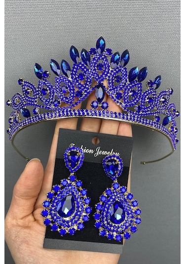 FdayAksesuar Saç Aksesuarı Lilya Gelin Kına Tacı Ve Küpe Seti FRDY31681