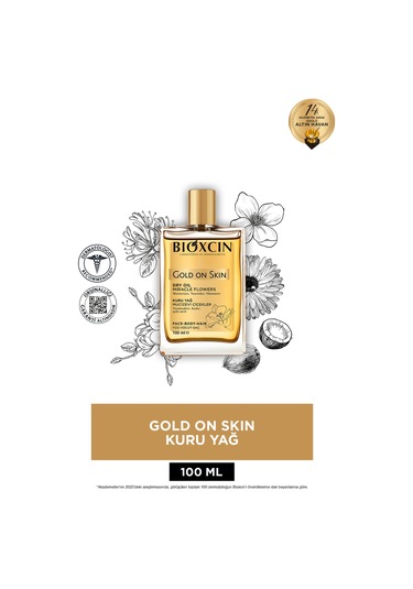 Gold On Skin Kuru Yağ 100 ml Sprey Doğal, Cilt & Saç İçin Besleyici, Nemlendirici Yağ, Monoi Kokulu