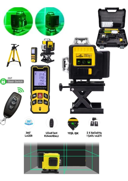 Branzeg 12 Yönlü Lazer Terazi Lazer Metre Seti Çizgi Hizalama Kumandalı Tripotlu Brzlt201