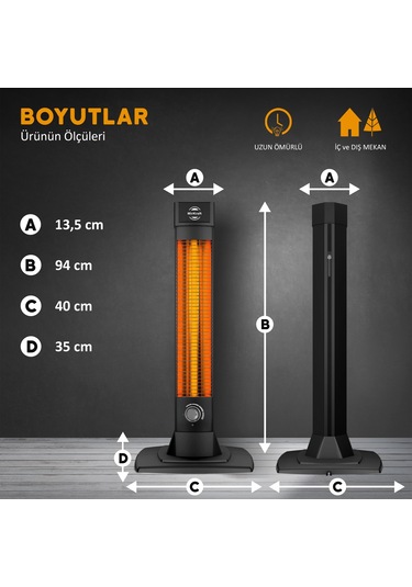 Mirkraft 3452 - 2500 Watt Karbon İnfrared Dikey Elektrikli Isıtıcı Soba- 4 Isı Ayarı