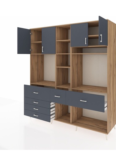 Kronos Dolap 11 Raflı 6 Çekmeceli 4 Kapaklı 220x59x243 Çam-antrasit/antrasit Antrasıt/antrasıt