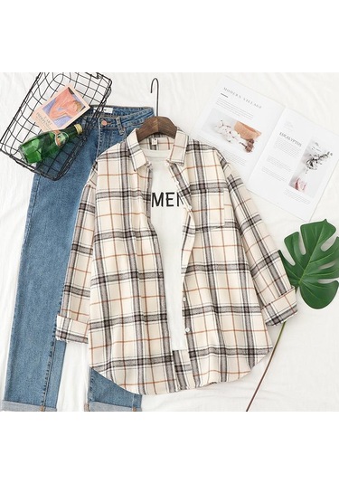 Beyaz Qooth Kadın Sonbahar Kış Fırçalanmış Ekose Bluz Retro Zarif Gevşek Uzun Kollu Gömlek Ceket Qt1910 Beyaz Beyaz Qooth Kadın Sonbahar Kış Fırçalanmış Ekose Bluz Retro Zarif Gevşek Uzun Kollu Gömlek Ceket Qt1910 Beyaz