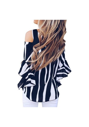 Kadın Gömlek Yuvarlak Yaka Askısız Bol Dikey Çizgili Günlük Üst Lacivert