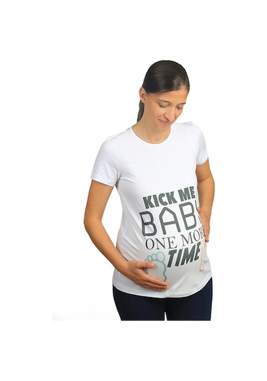 Mummy's Baby Hamile Tişört Kick Me Baby Beyaz