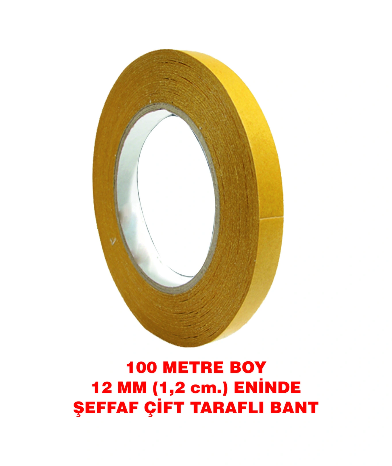 Çift Taraflı Şeffaf Sarı Bant 100 M. Uzunlukta 12 Mm Eninde 1